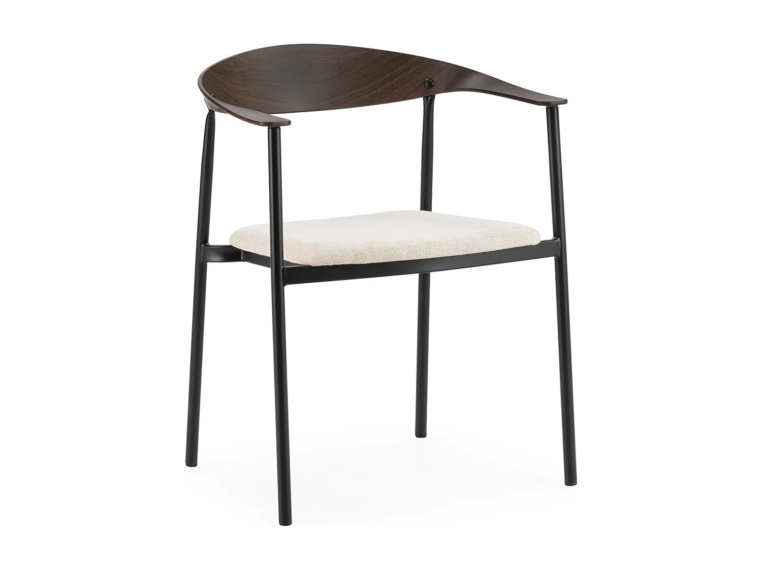 Chaise empilable KALIKO - Métal noir, bois noyer et tissu blanc