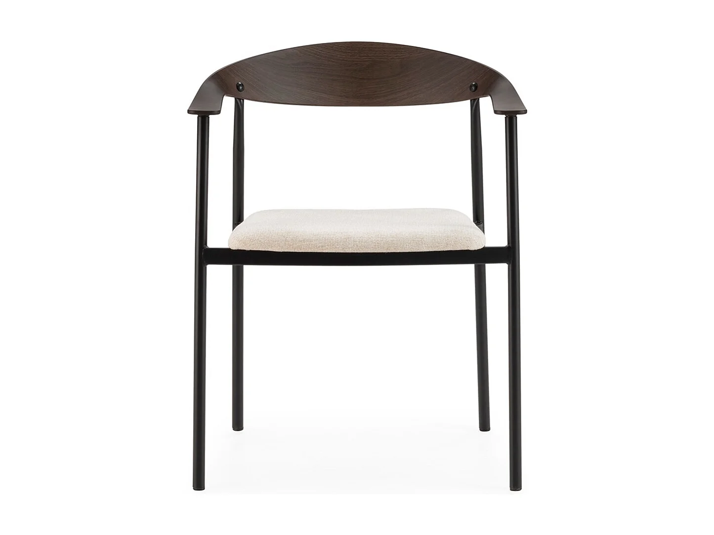 Chaise empilable KALIKO - Métal noir, bois noyer et tissu blanc