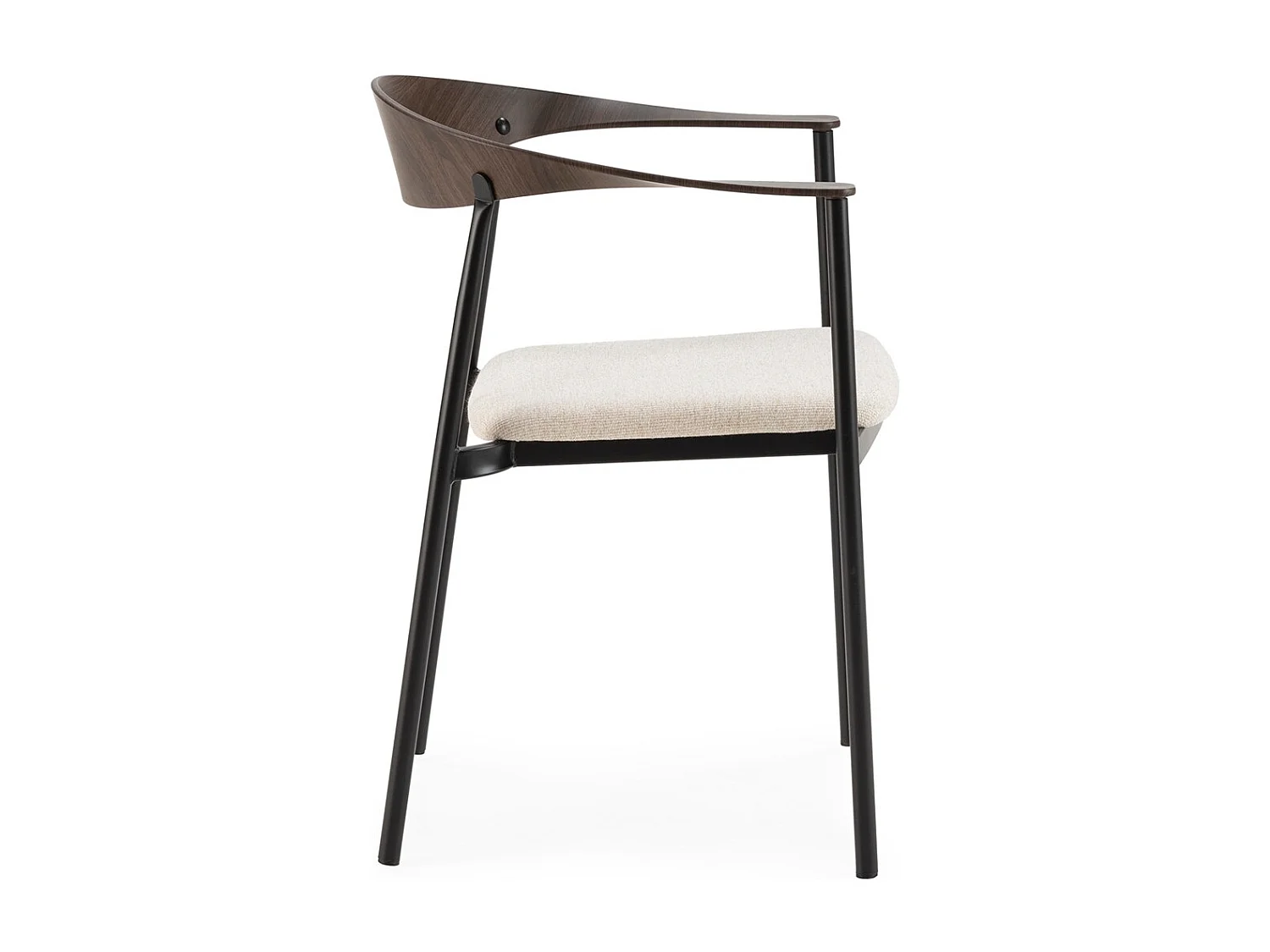 Chaise empilable KALIKO - Métal noir, bois noyer et tissu blanc