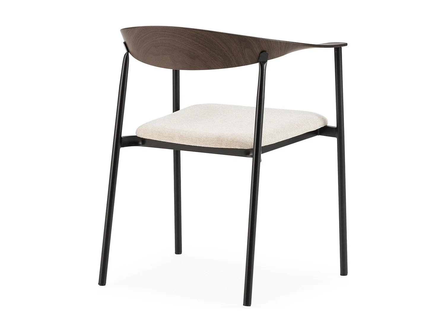 Chaise empilable KALIKO - Métal noir, bois noyer et tissu blanc