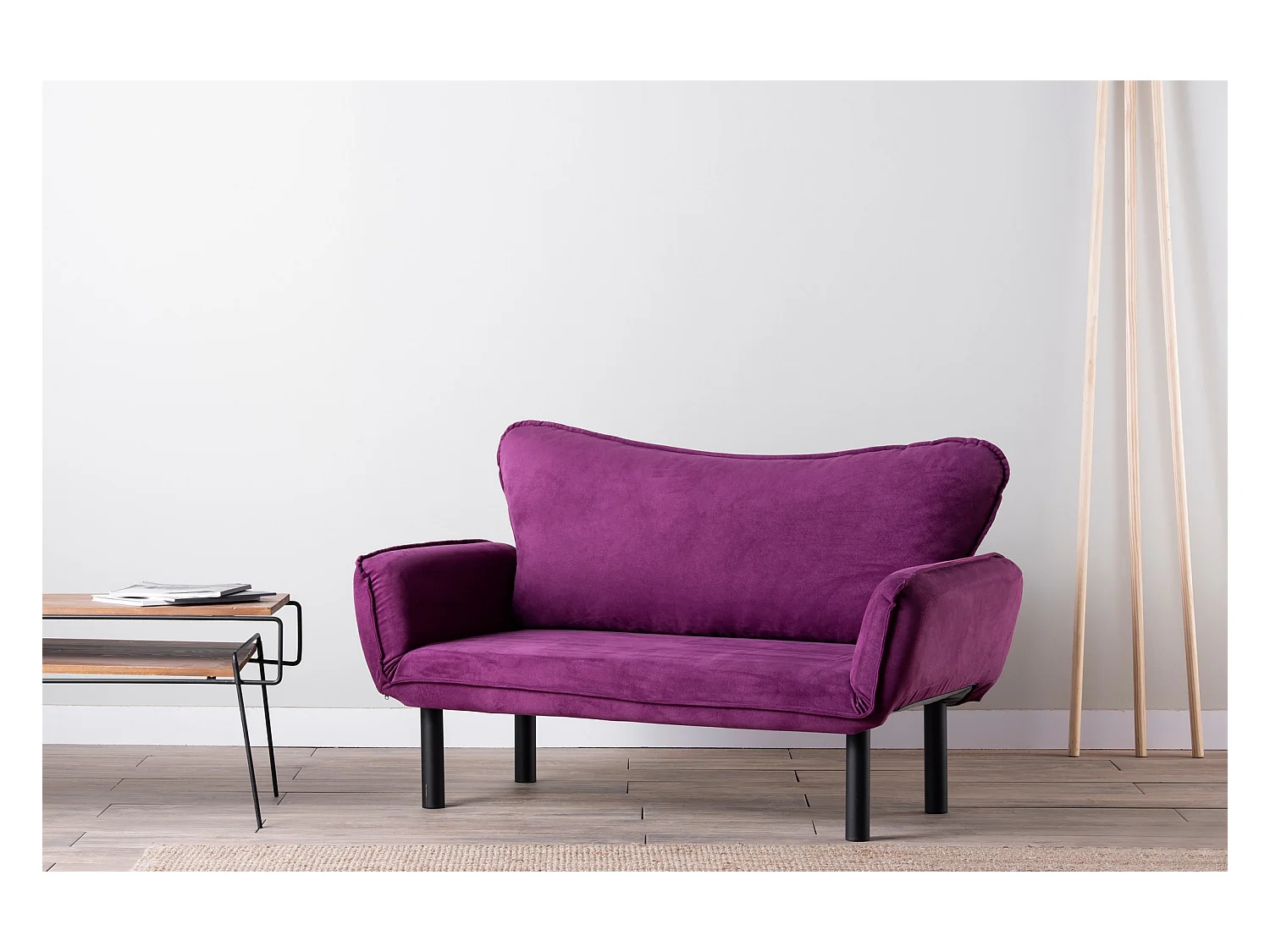 Sofá convertible 2 plazas Kalos tela violeta 140 cm