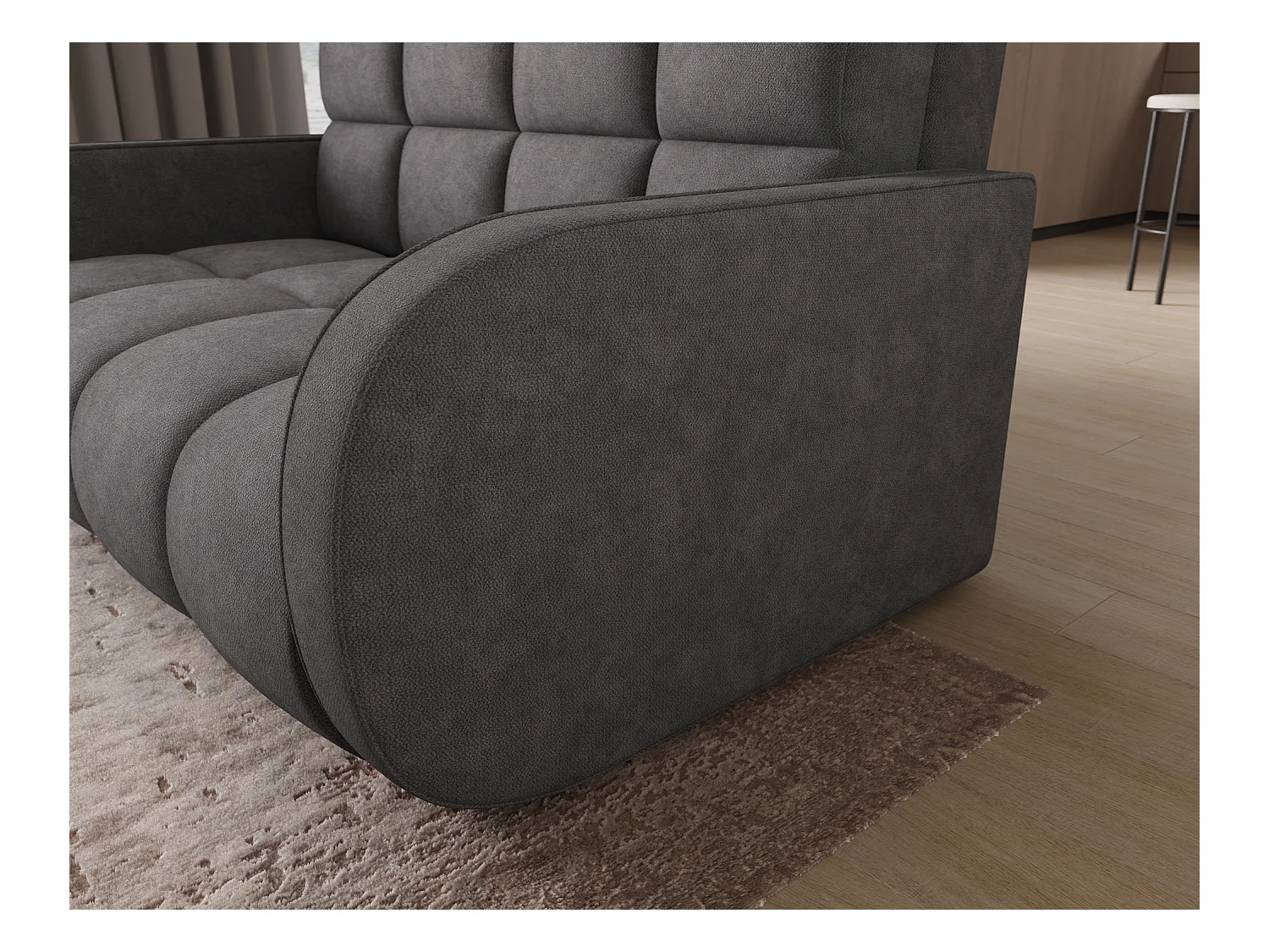 Canapé convertible tissu DENVERS – Avec coffre de rangement-Gris foncé