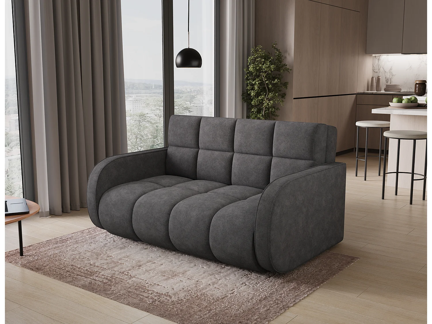 Canapé convertible tissu DENVERS – Avec coffre de rangement-Gris foncé