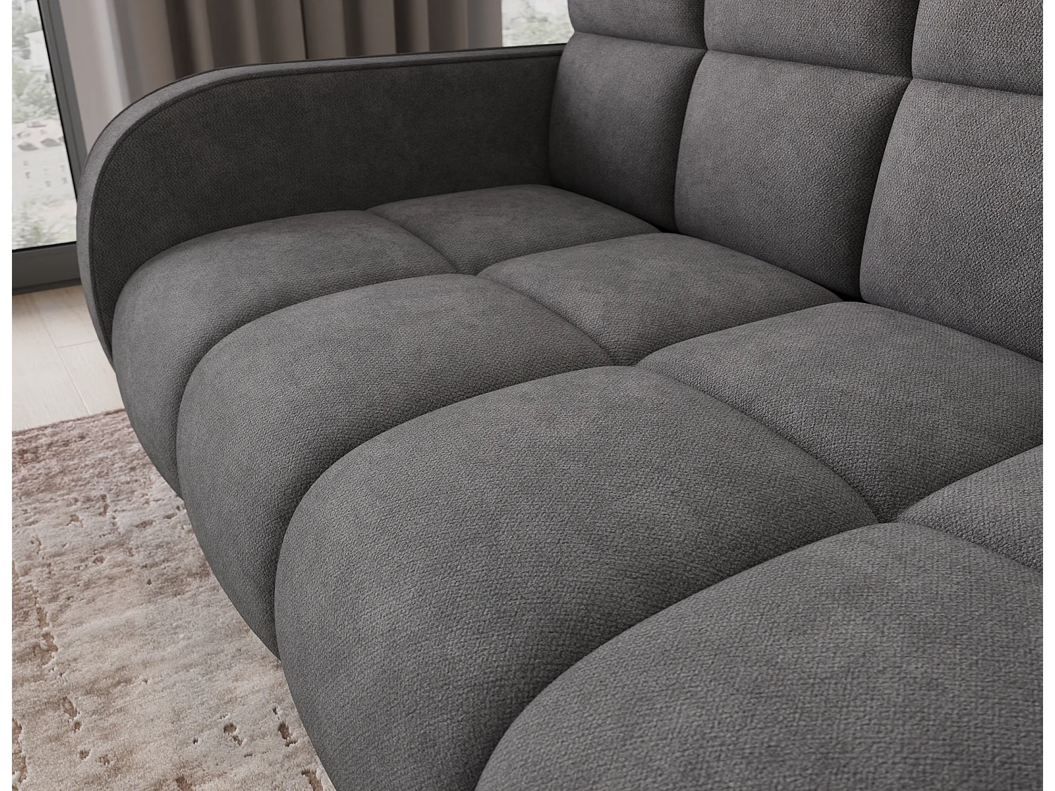 Canapé convertible tissu DENVERS – Avec coffre de rangement-Gris foncé