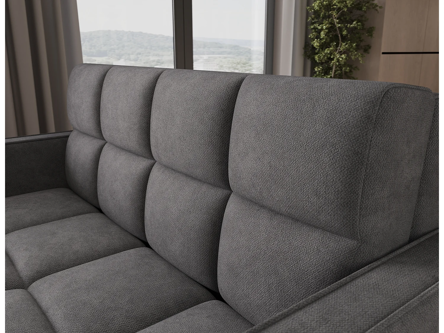 Canapé convertible tissu DENVERS – Avec coffre de rangement-Gris foncé