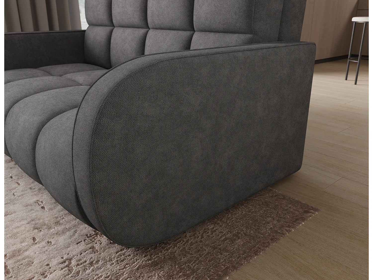 Canapé convertible tissu DENVERS – Avec coffre de rangement-Gris foncé