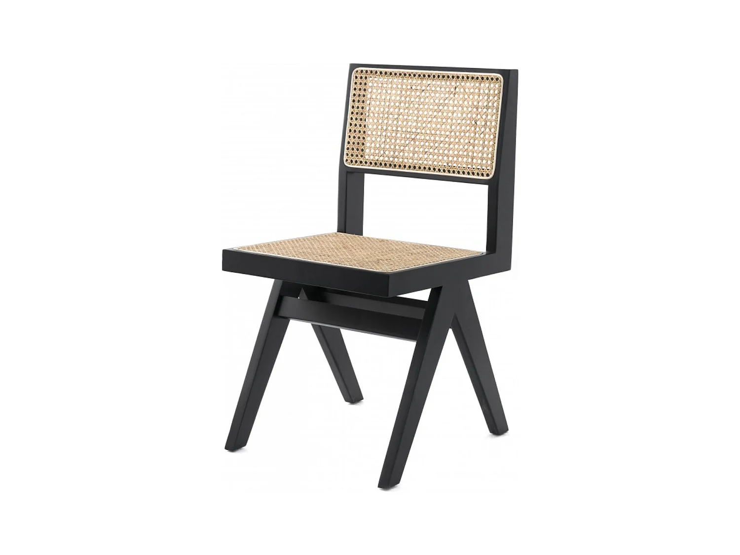 Chaise en bois de Frêne et rotin Landas - Style vintage-Couleur Noir