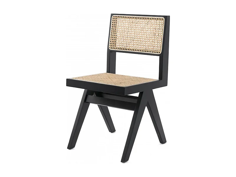 Chaise en bois de Frêne et rotin Landas - Style vintage-Couleur Noir