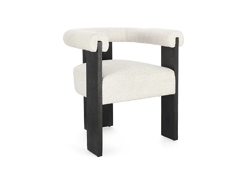 Silla con reposabrazos en tejido de rizo francés y estructura de madera – Modelo Agathy-Color Negro/beige claro