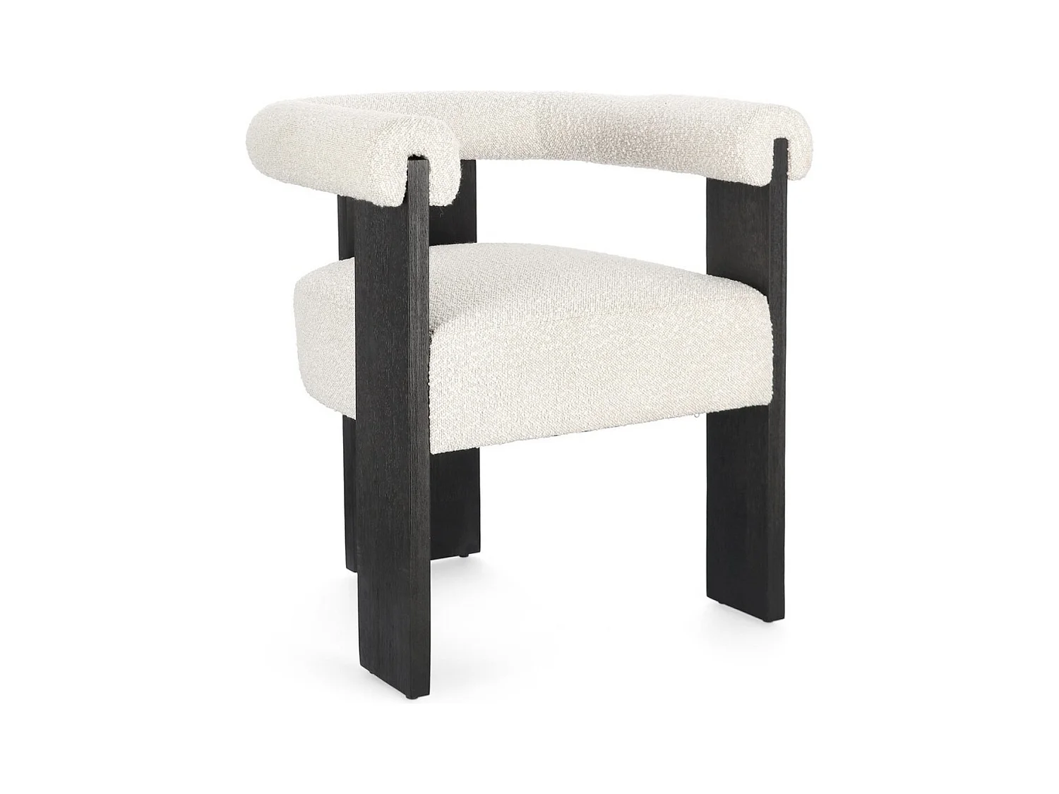 Chaise avec accoudoir en tissu bouclette et structure en bois – Modèle Agathy-Noir/Beige clair