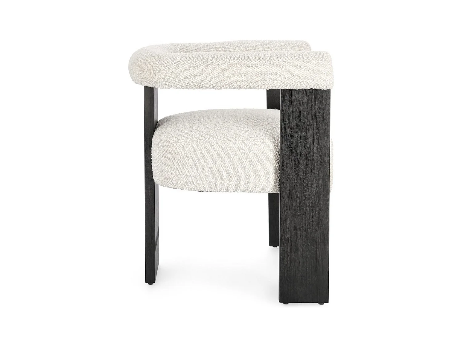 Chaise avec accoudoir en tissu bouclette et structure en bois – Modèle Agathy-Noir/Beige clair