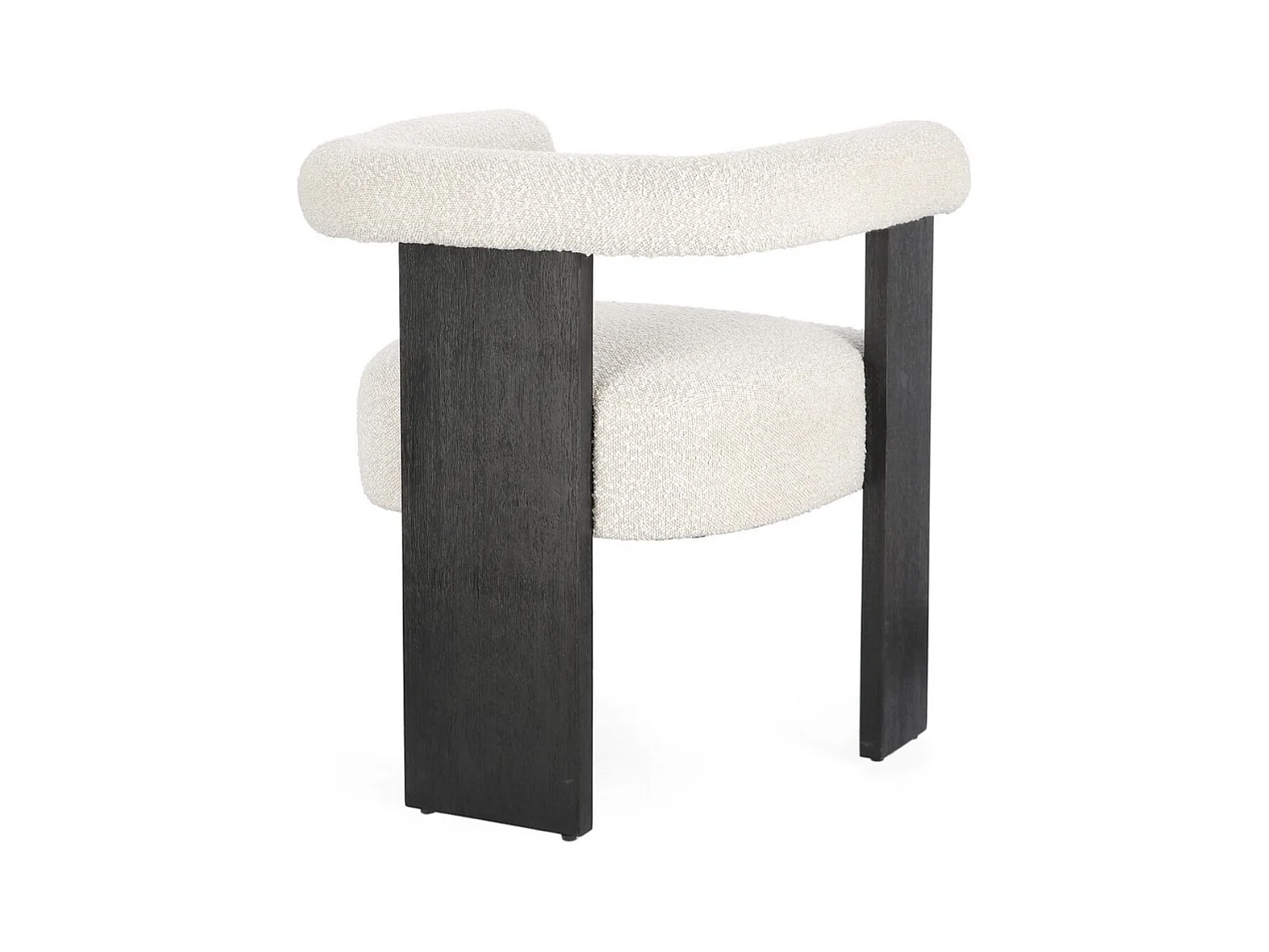 Chaise avec accoudoir en tissu bouclette et structure en bois – Modèle Agathy-Noir/Beige clair