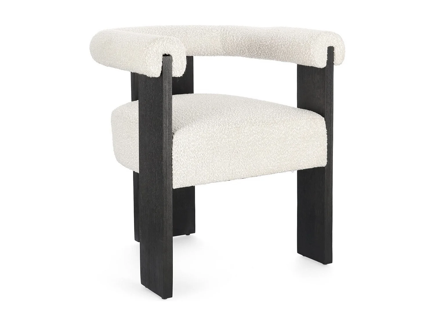 Chaise avec accoudoir en tissu bouclette et structure en bois – Modèle Agathy-Noir/Beige clair