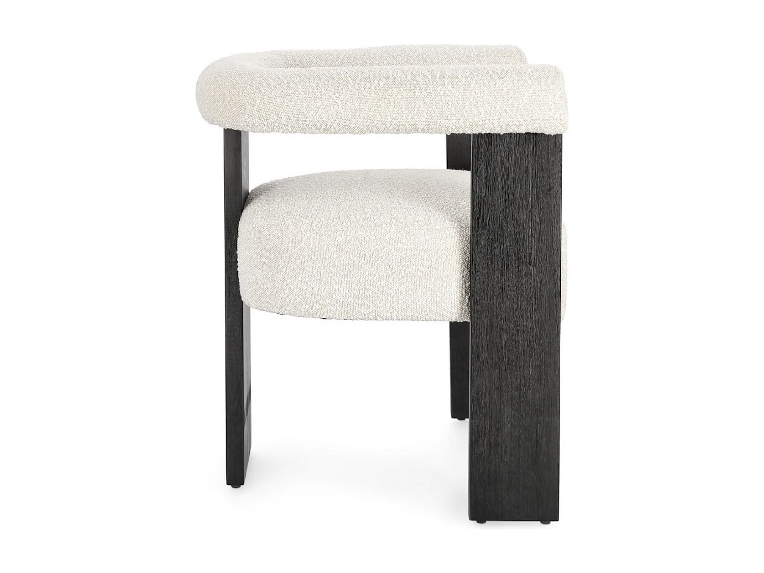 Chaise avec accoudoir en tissu bouclette et structure en bois – Modèle Agathy-Noir/Beige clair