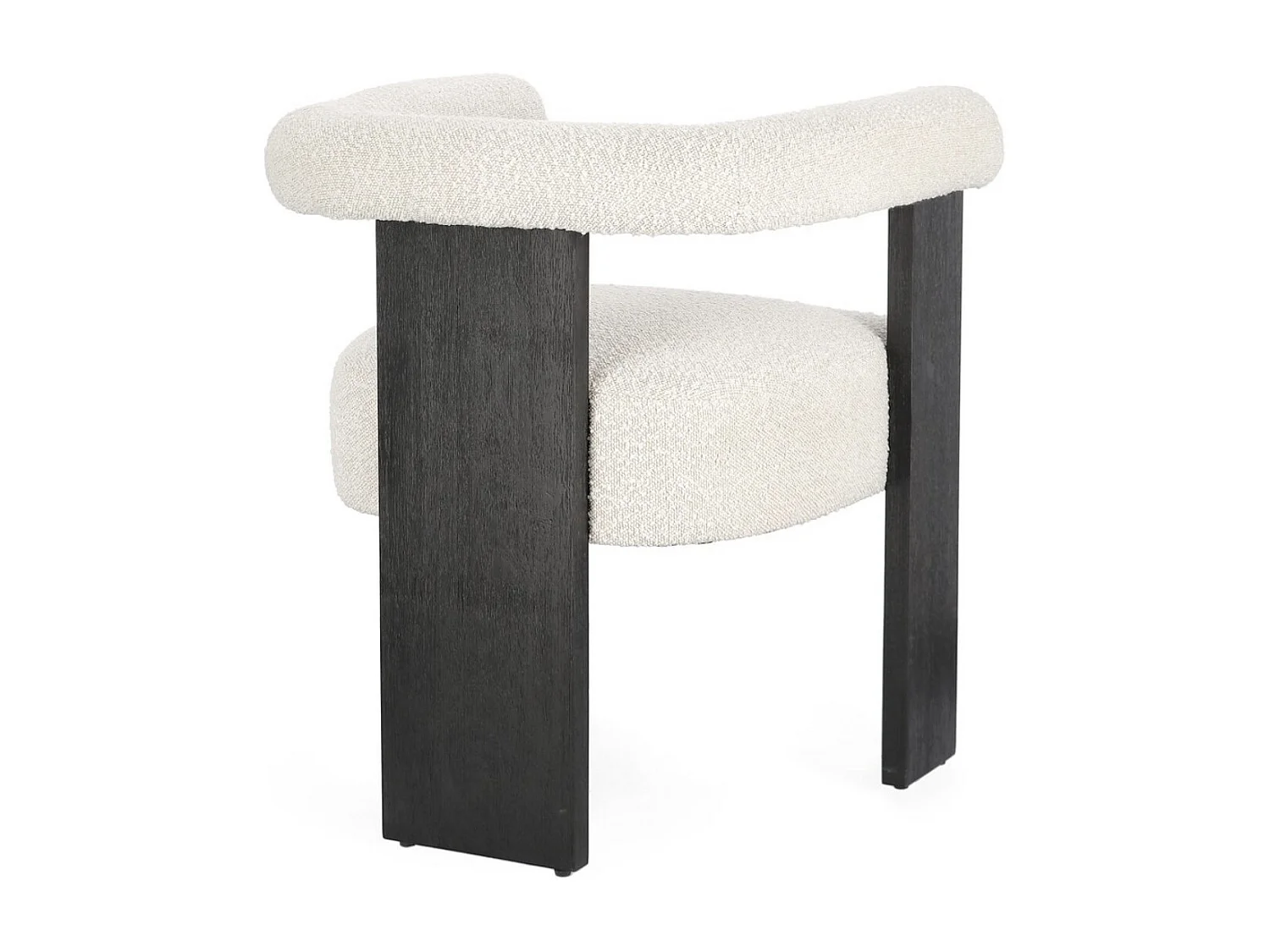Chaise avec accoudoir en tissu bouclette et structure en bois – Modèle Agathy-Noir/Beige clair