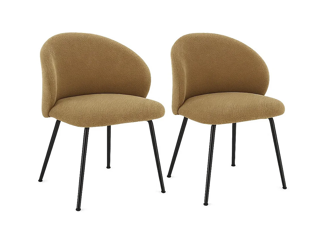 Lot de 2 chaises en tissu effet chenille et pieds métal noir KYZEN-Jaune chamoix