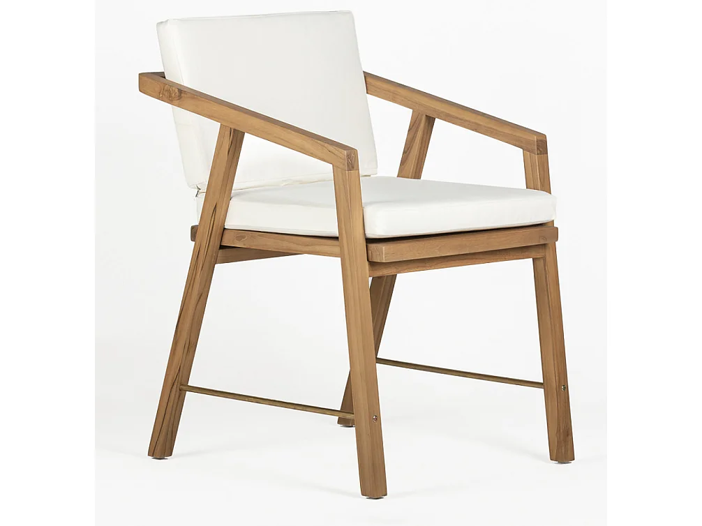 Fauteuil en bois de teck et tissu blanc KIRO
