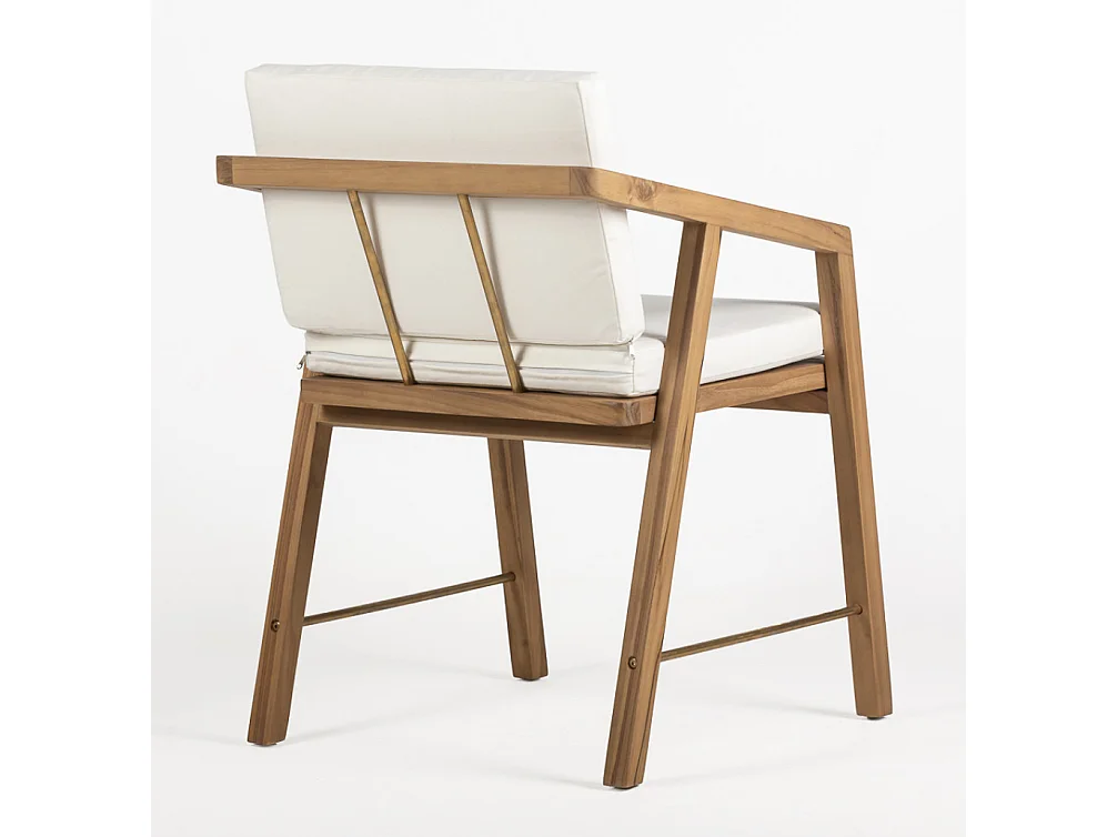 Fauteuil en bois de teck et tissu blanc KIRO