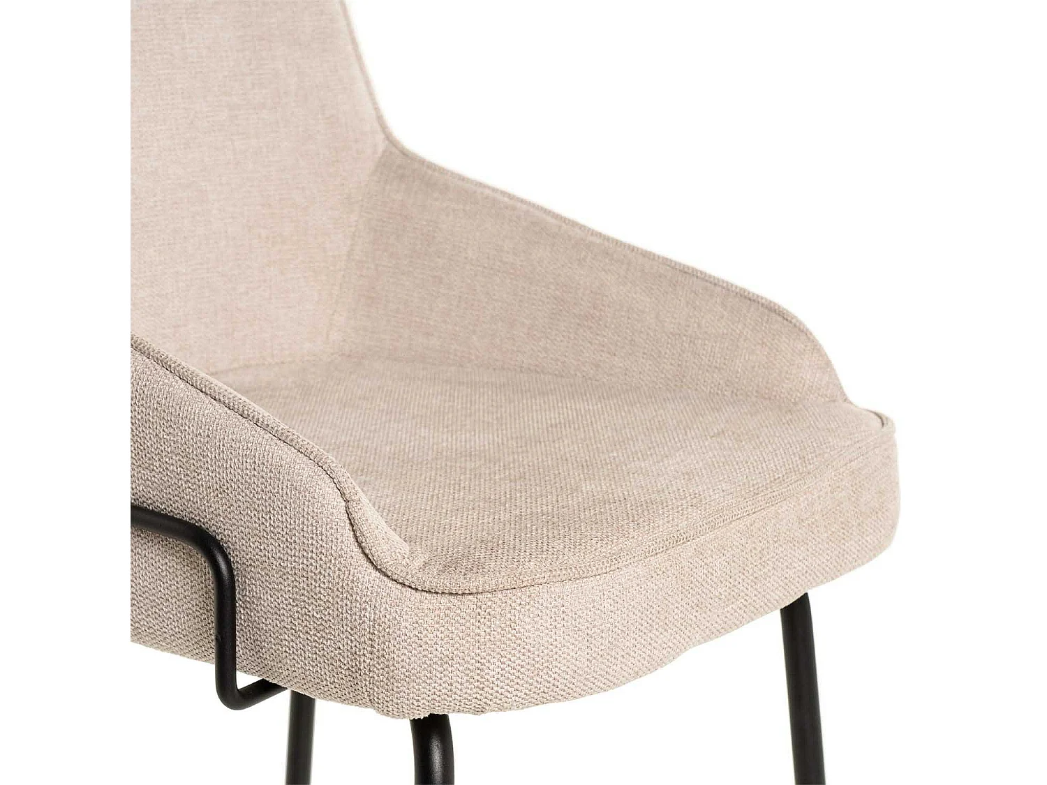 Chaise moderne tissu beige clair et pieds métal noir Loven