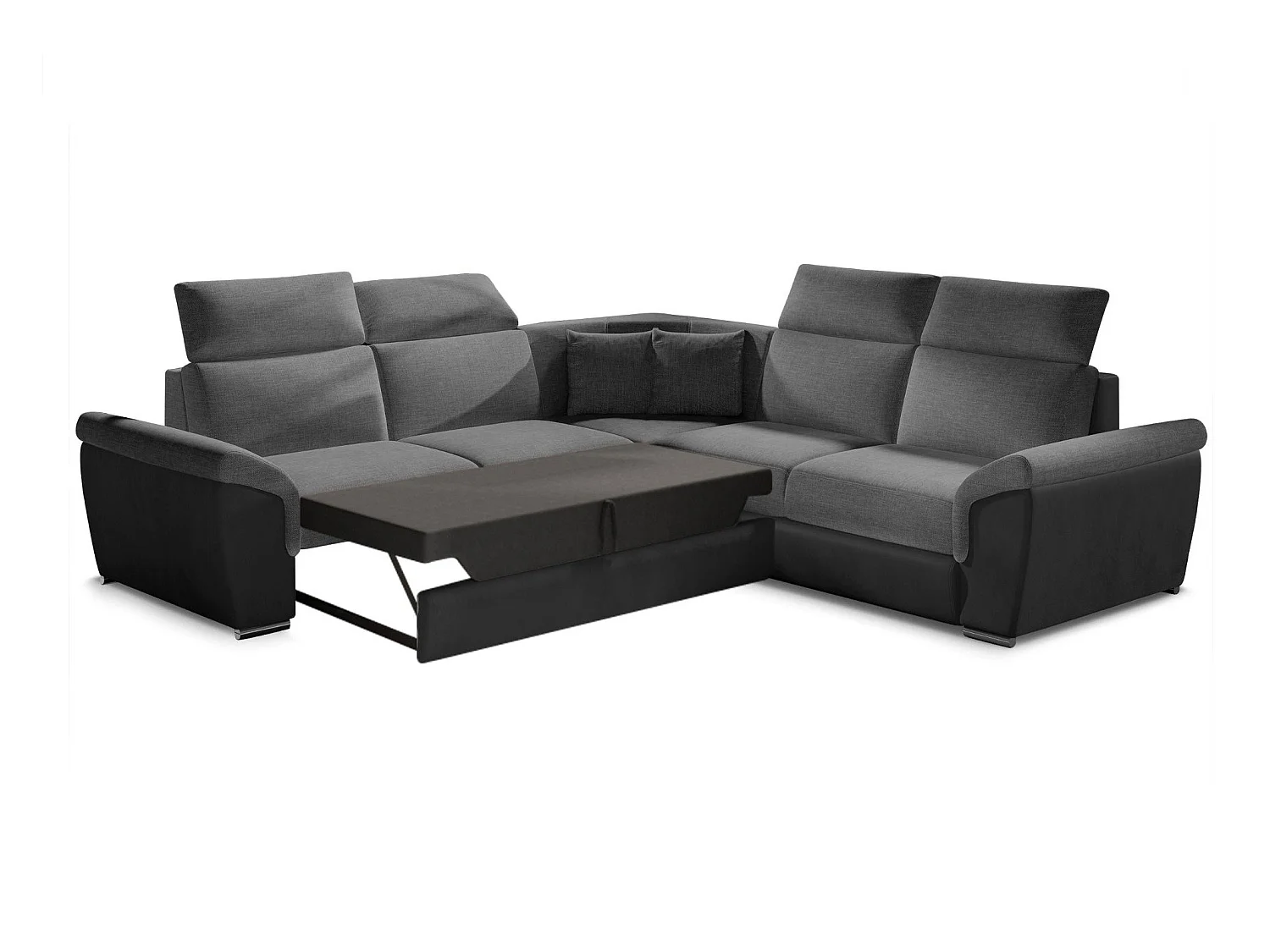 Canapé d'angle réversible et convertible bi-matières Neo - Pieds acier chromé-Noir/Gris