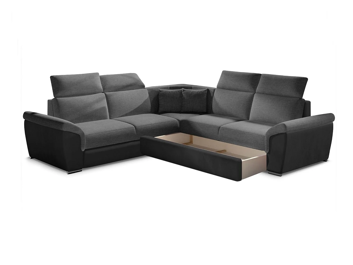 Canapé d'angle réversible et convertible bi-matières Neo - Pieds acier chromé-Noir/Gris