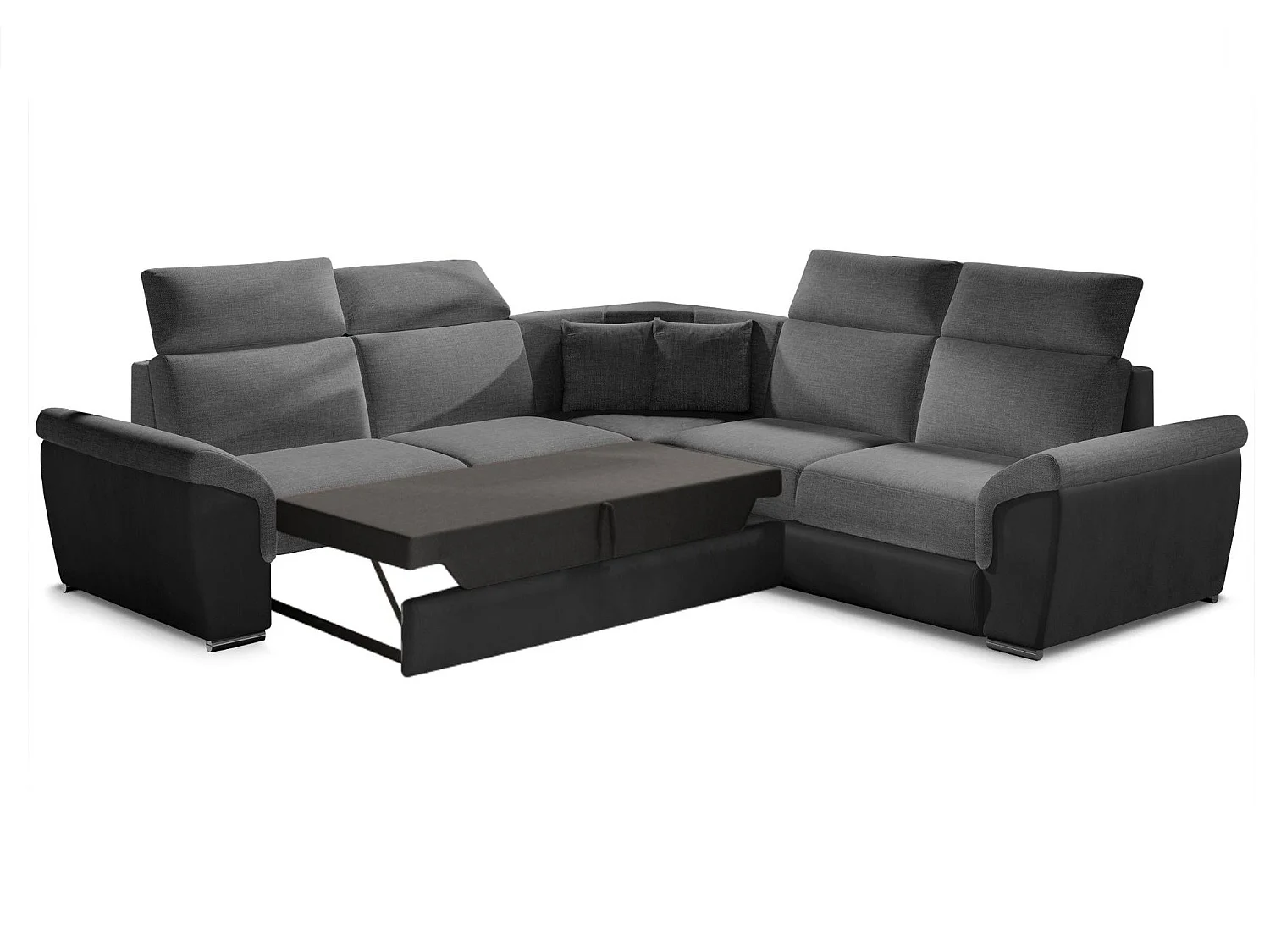 Sofá esquinero Neo reversible y convertible en dos materiales - Patas de acero cromado-Color Negro/Gris
