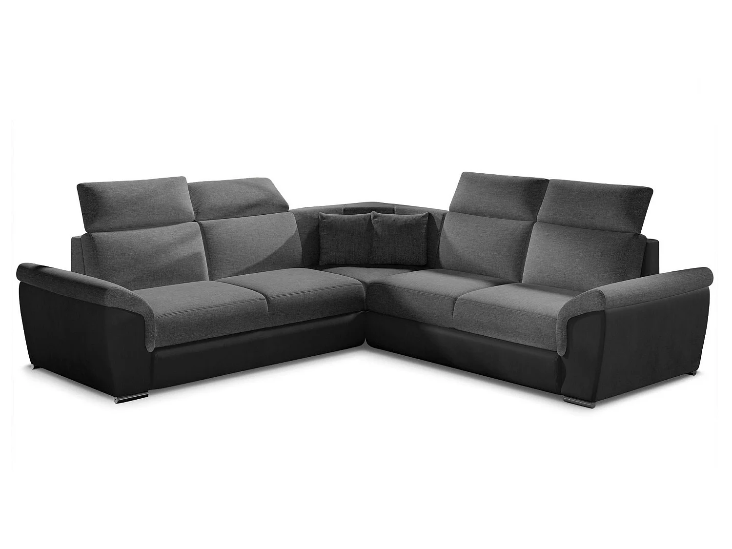 Sofá esquinero Neo reversible y convertible en dos materiales - Patas de acero cromado-Color Negro/Gris