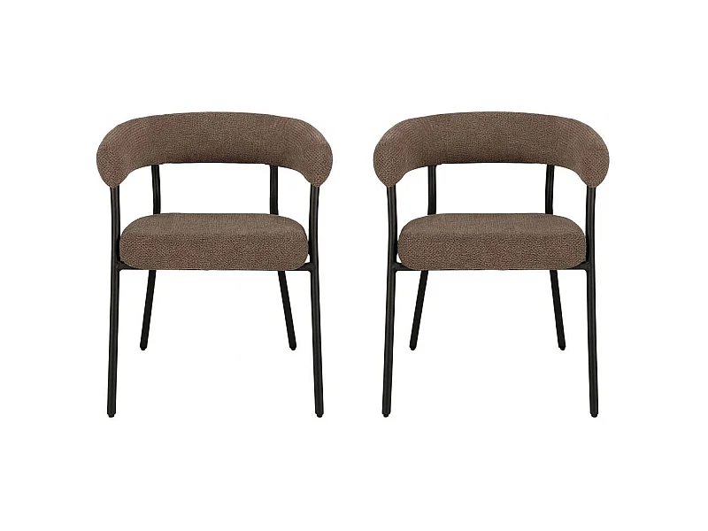 Lot de 2 fauteuils de table TRIVIO en tissu et métal-Marron