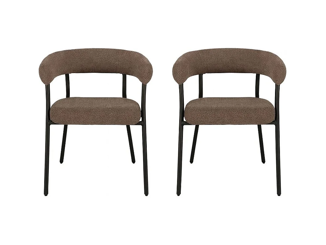 Lot de 2 fauteuils de table TRIVIO en tissu et métal-Marron