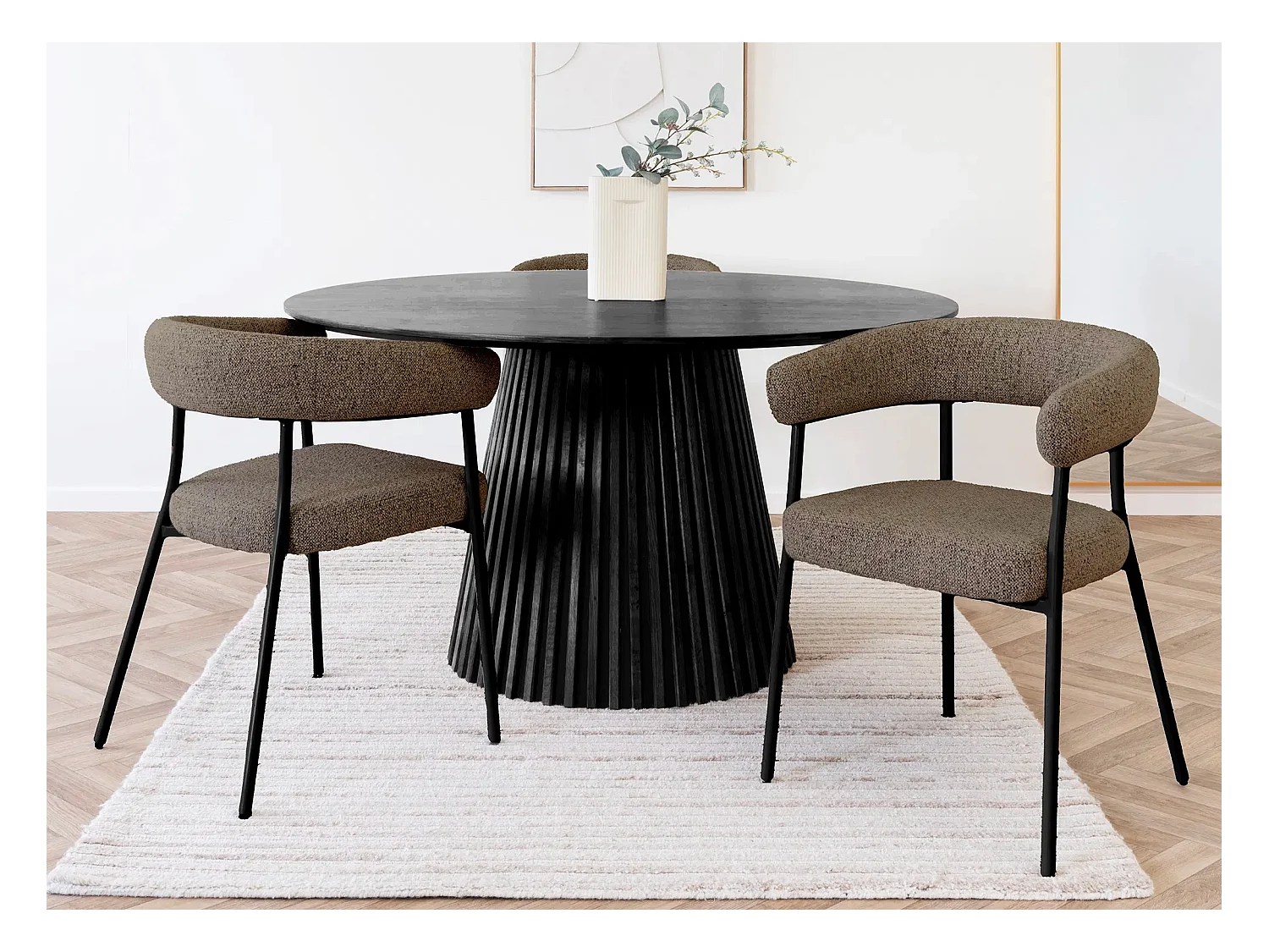 Lot de 2 fauteuils de table TRIVIO en tissu et métal-Marron