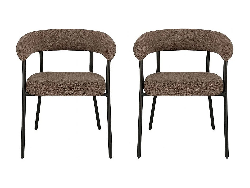 Lot de 2 fauteuils de table TRIVIO en tissu et métal-Marron