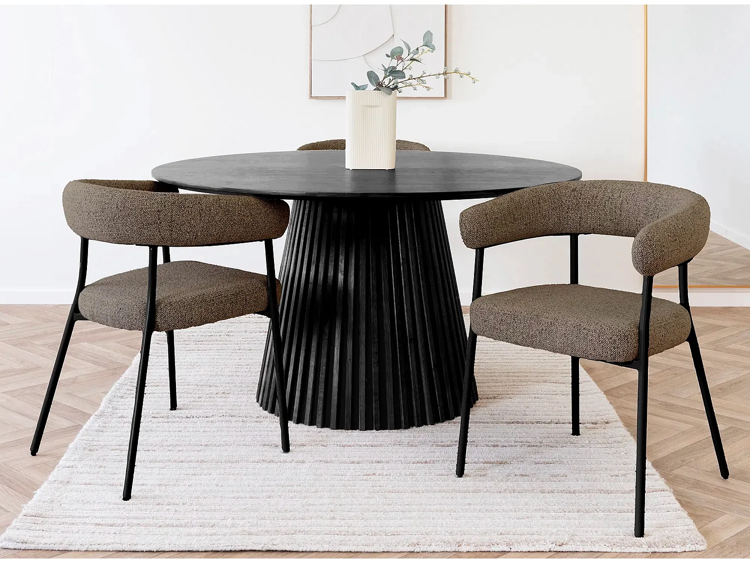 Lot de 2 fauteuils de table TRIVIO en tissu et métal-Marron