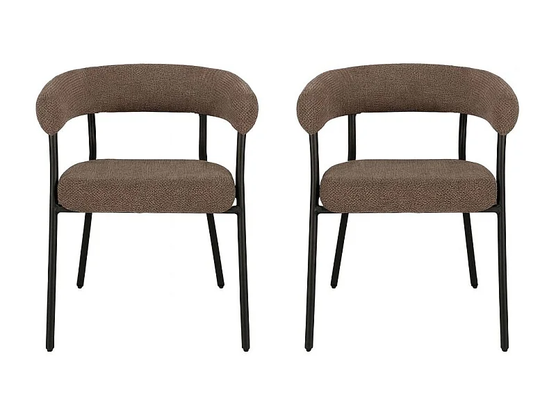 Lot de 2 fauteuils de table TRIVIO en tissu et métal-Marron