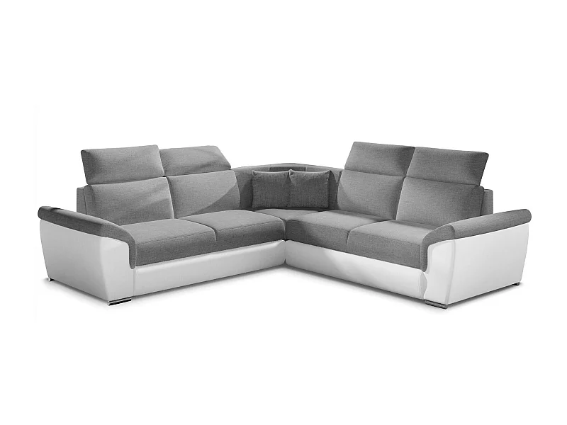 Canapé d'angle réversible et convertible bi-matières Neo - Pieds acier chromé-Blanc/Gris chiné