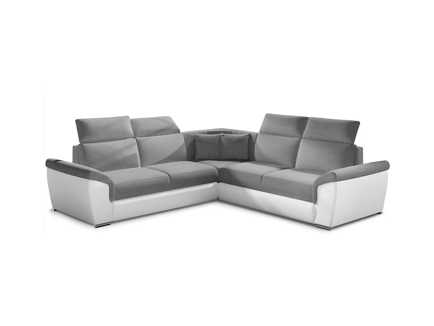 Canapé d'angle réversible et convertible bi-matières Neo - Pieds acier chromé-Blanc/Gris chiné