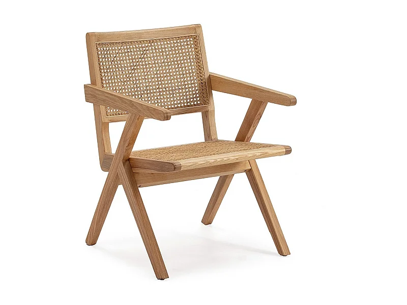 Eikenhouten fauteuil met armleuningen en natuurlijk rotan Arkin