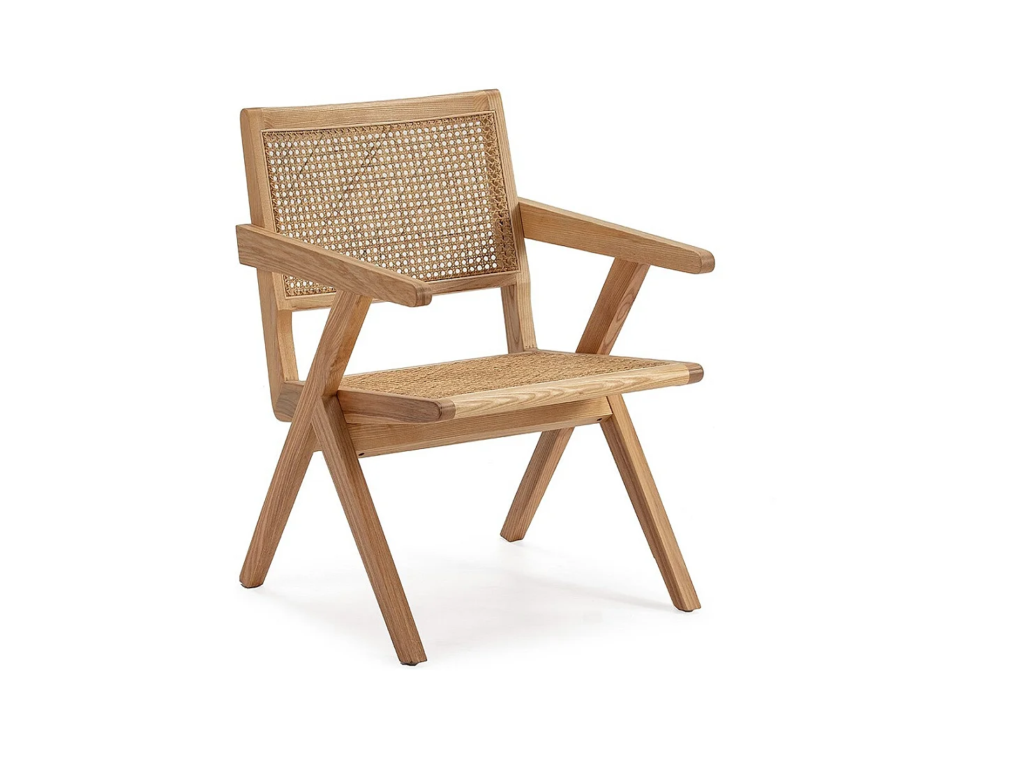 Eikenhouten fauteuil met armleuningen en natuurlijk rotan Arkin