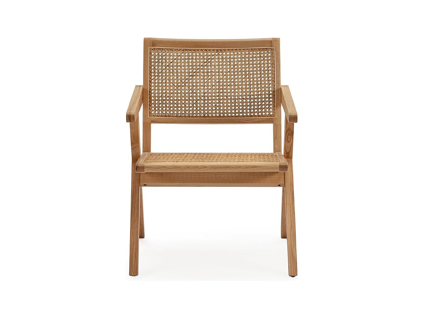 Eikenhouten fauteuil met armleuningen en natuurlijk rotan Arkin