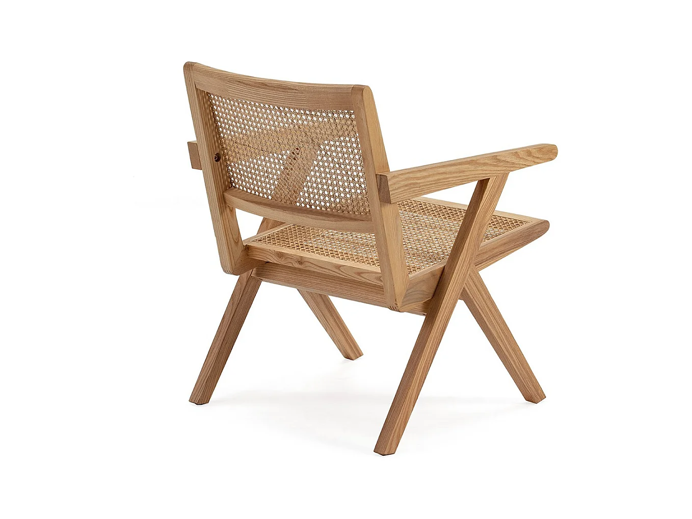 Eikenhouten fauteuil met armleuningen en natuurlijk rotan Arkin