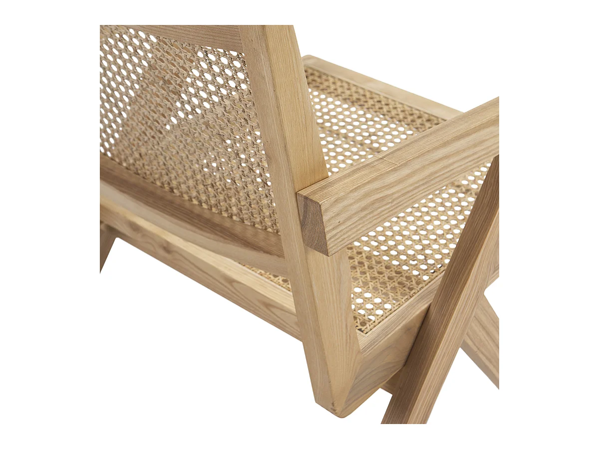 Eikenhouten fauteuil met armleuningen en natuurlijk rotan Arkin