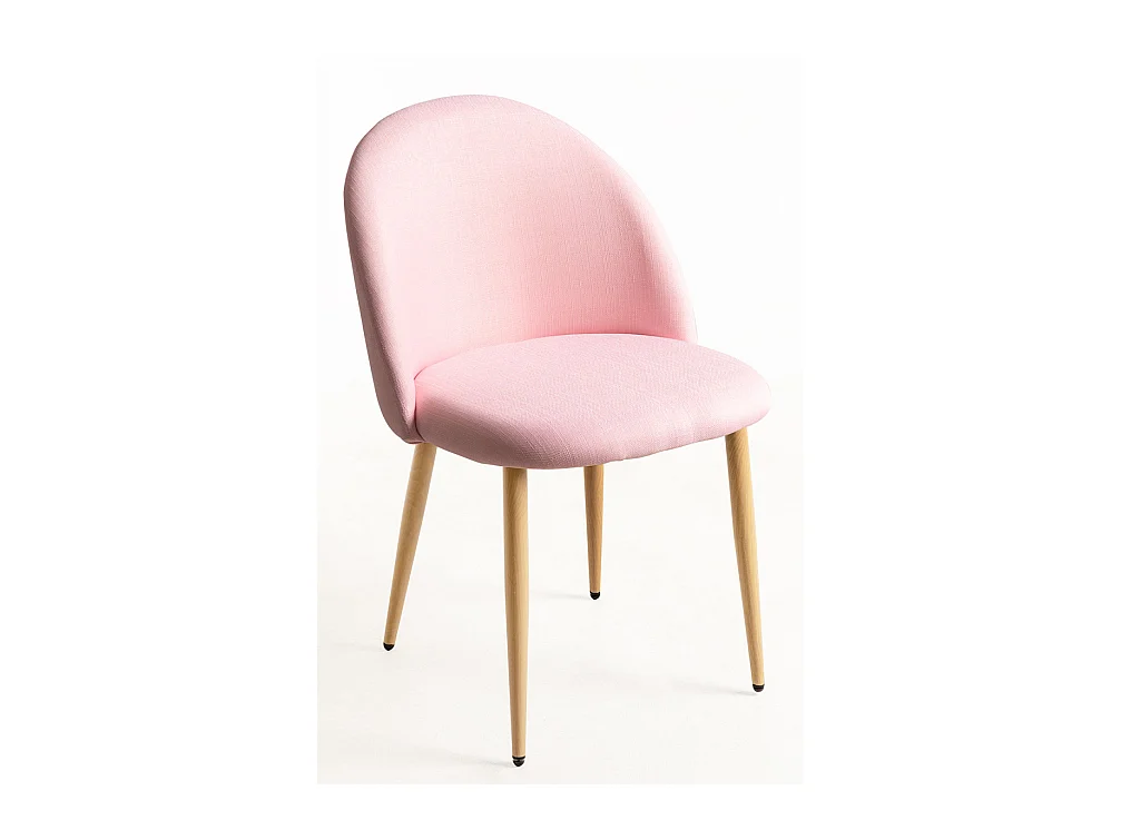 Lot de 2 chaises Kazon - Tissu élégant et pieds métal effet bois clair-Rose