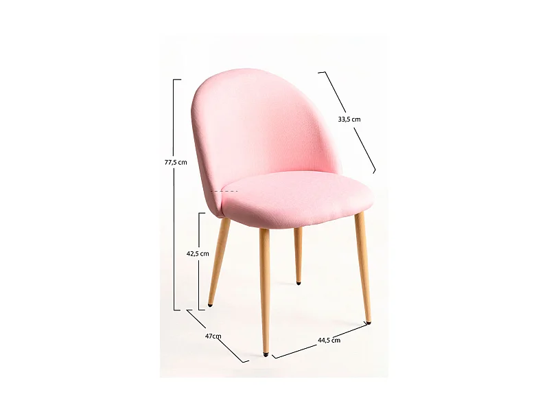 Lot de 2 chaises Kazon - Tissu élégant et pieds métal effet bois clair-Rose