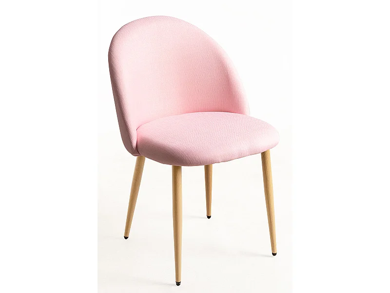 Lot de 2 chaises Kazon - Tissu élégant et pieds métal effet bois clair-Rose