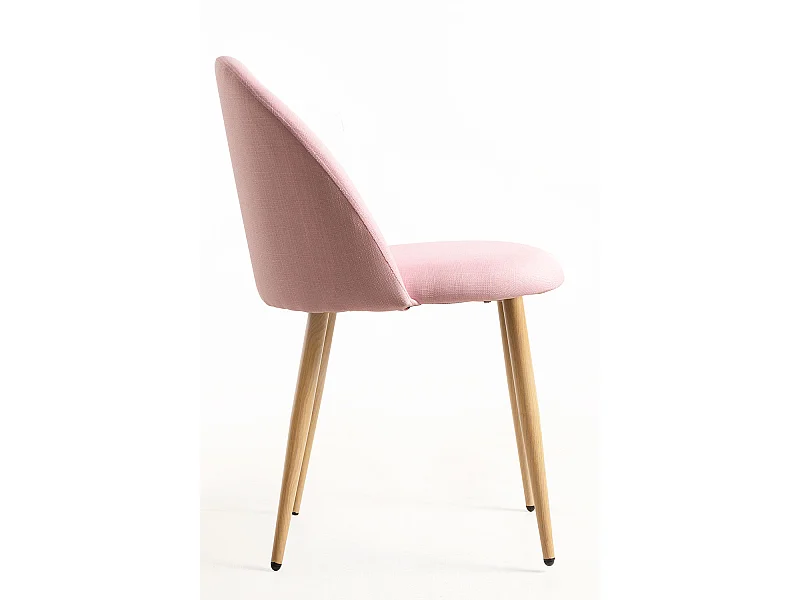 Lot de 2 chaises Kazon - Tissu élégant et pieds métal effet bois clair-Rose
