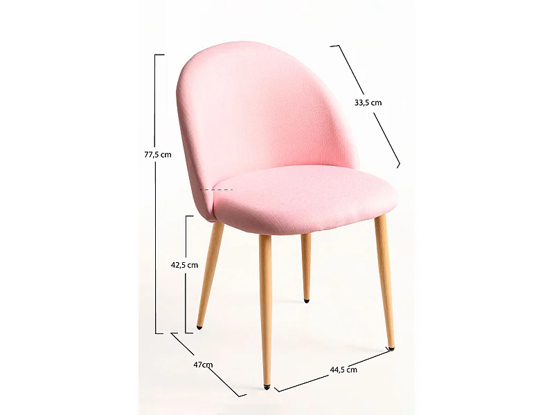 Lot de 2 chaises Kazon - Tissu élégant et pieds métal effet bois clair-Rose