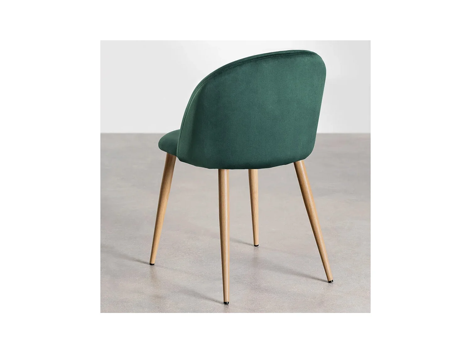 Chaise VIDA confort moderne - Velours et pieds en métal effet bois naturel-Vert foncé