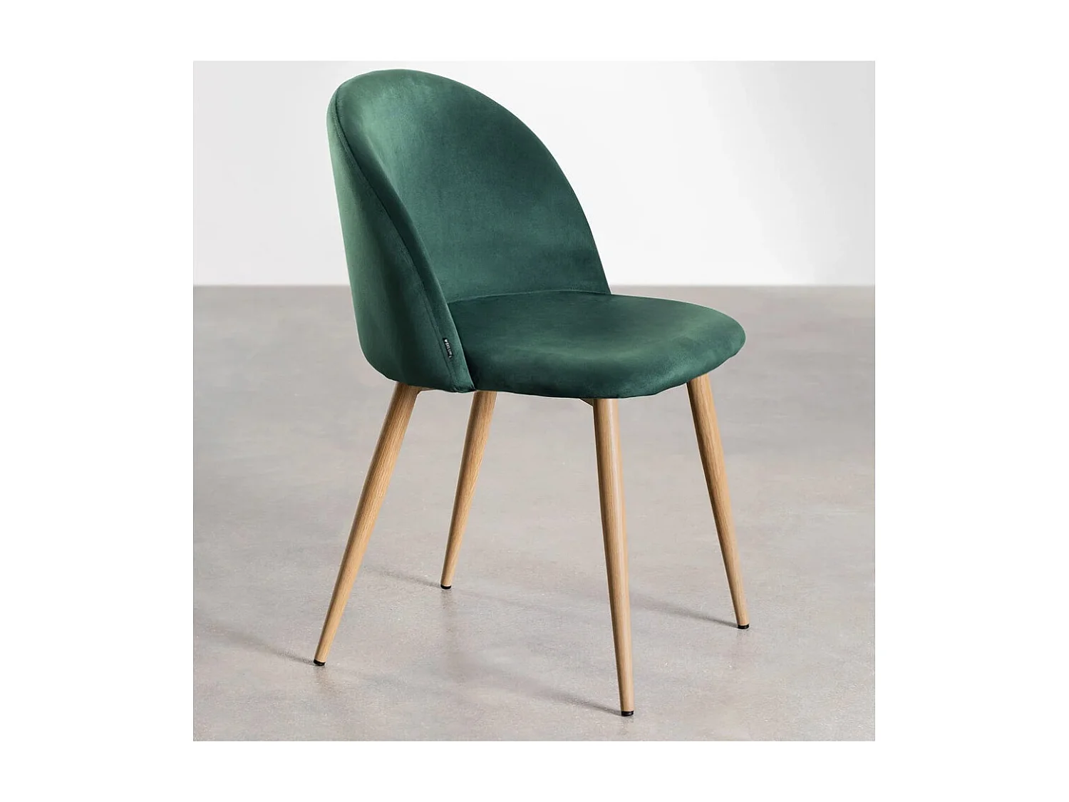 Chaise VIDA confort moderne - Velours et pieds en métal effet bois naturel-Vert foncé