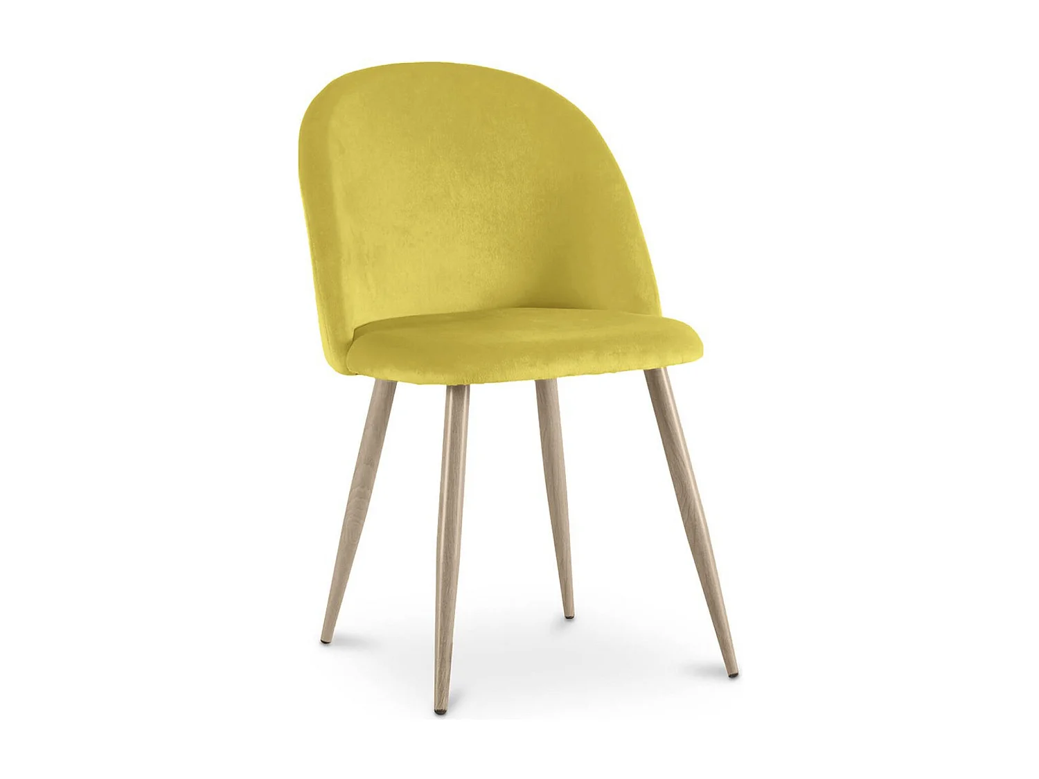 Chaise BOMANE style scandinave - Assise en velours et pieds en métal effet bois clair-Jaune