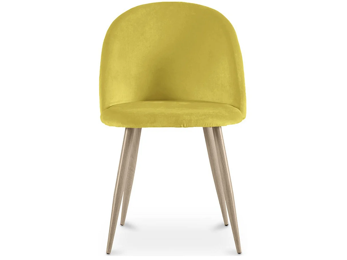 Silla BOMANE, estilo escandinavo - Asiento de terciopelo y patas de metal efecto madera clara-Amarillo