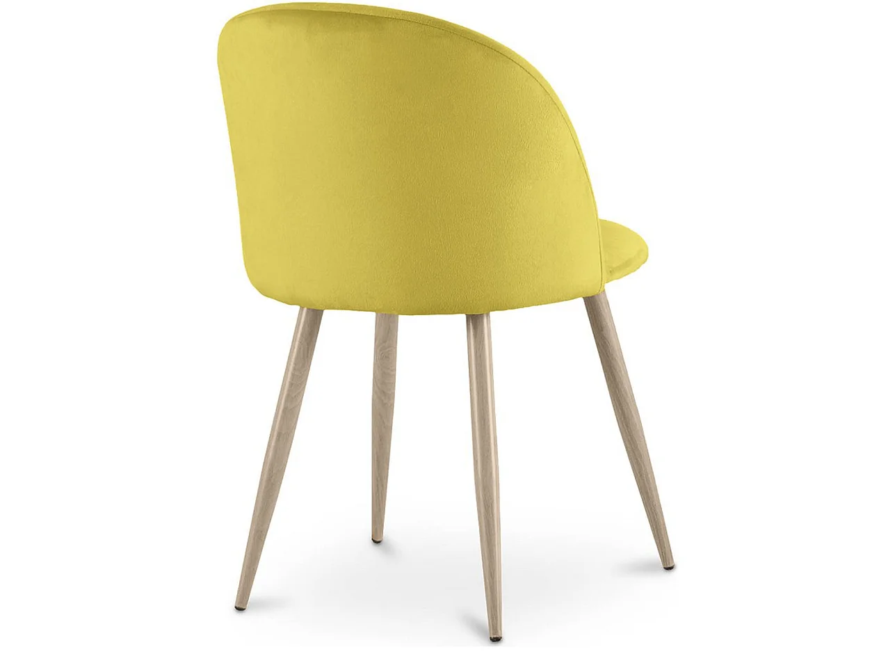 Silla BOMANE, estilo escandinavo - Asiento de terciopelo y patas de metal efecto madera clara-Amarillo